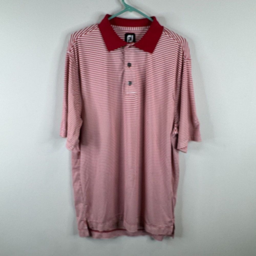 FootJoy Polo Mens Size M White Red Golf Course Logo Short Sleeve